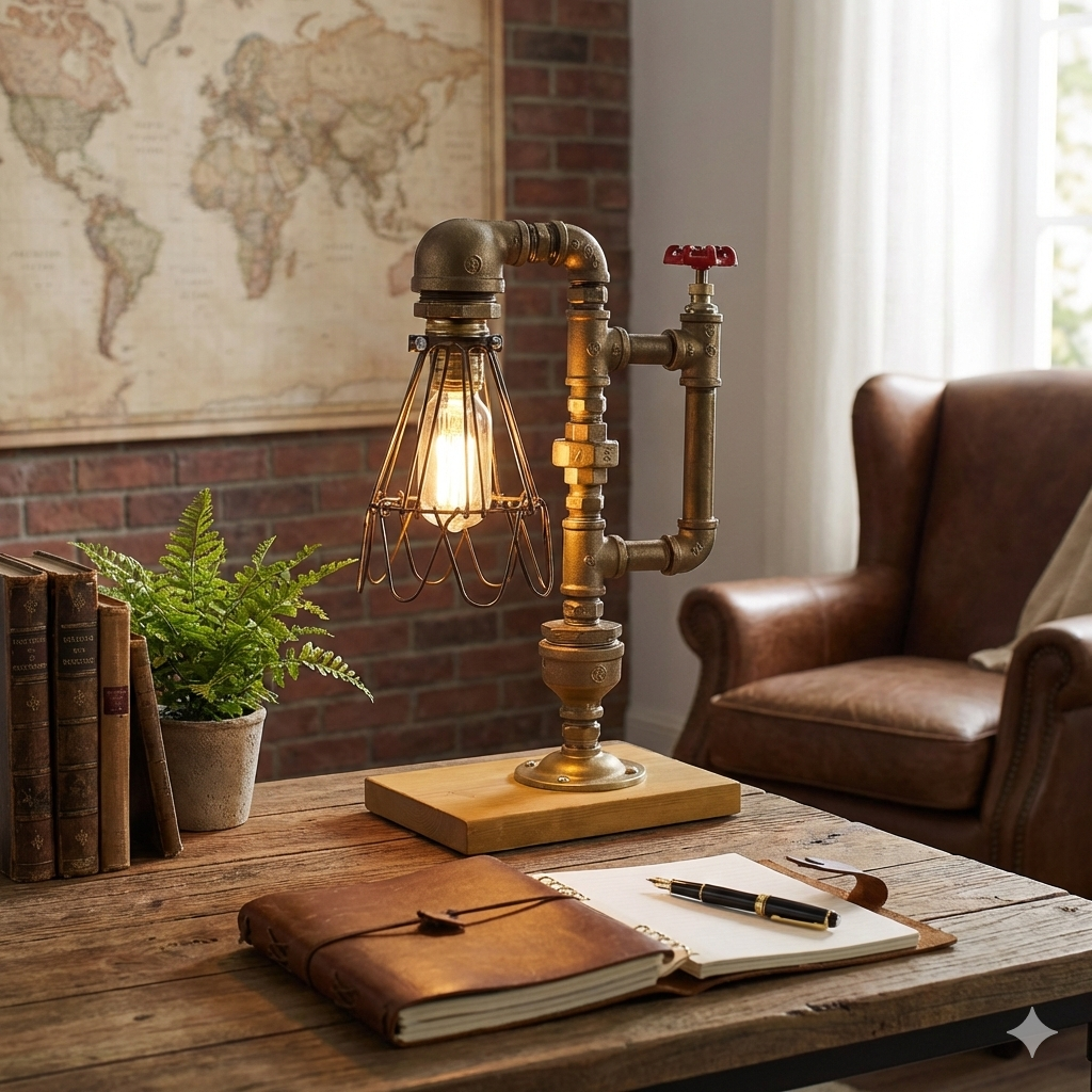 Industrial Pipe Table Lamp – Edison Bulb Loft Design