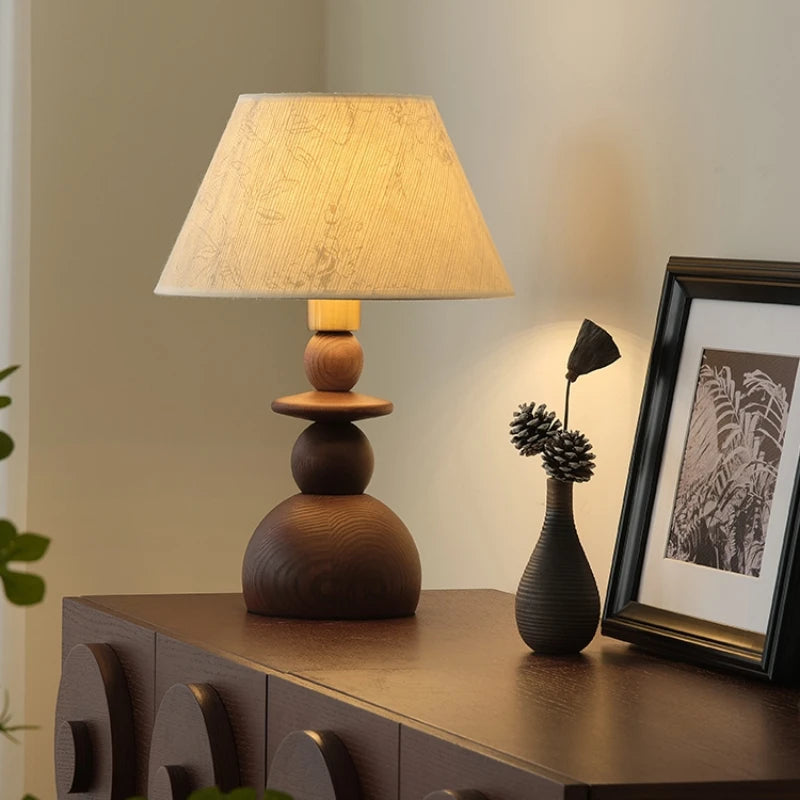 Solid Wood Table Lamp – Stone Base Modern Bedside Lighting