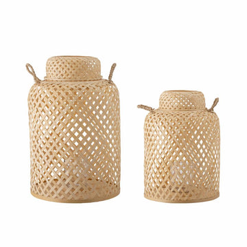 Madlin Set of 2 Outdoor Bamboo Lanterns with Glass - Natural