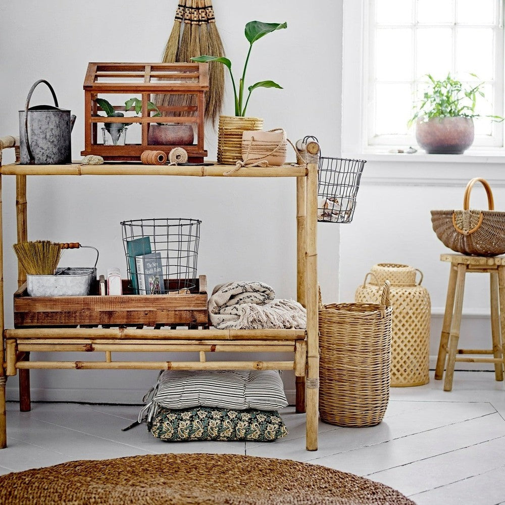 Madlin Set of 2 Outdoor Bamboo Lanterns with Glass - Natural Bloomingville 2