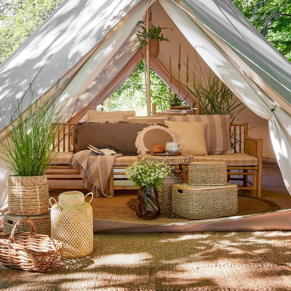 Madlin Set of 2 Outdoor Bamboo Lanterns with Glass - Natural